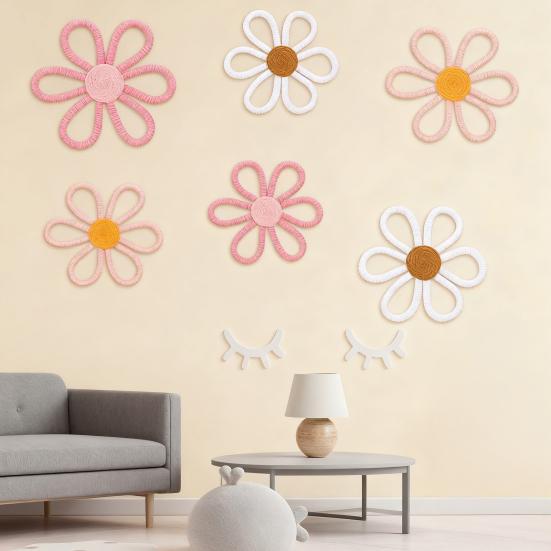 6Pcs/Set Bohemia Flower Wall Hanging Ornament Decoration Farmhouse Rustic Wooden Floral Wall Art Home Office Living Room Bedroom Wall Decoration