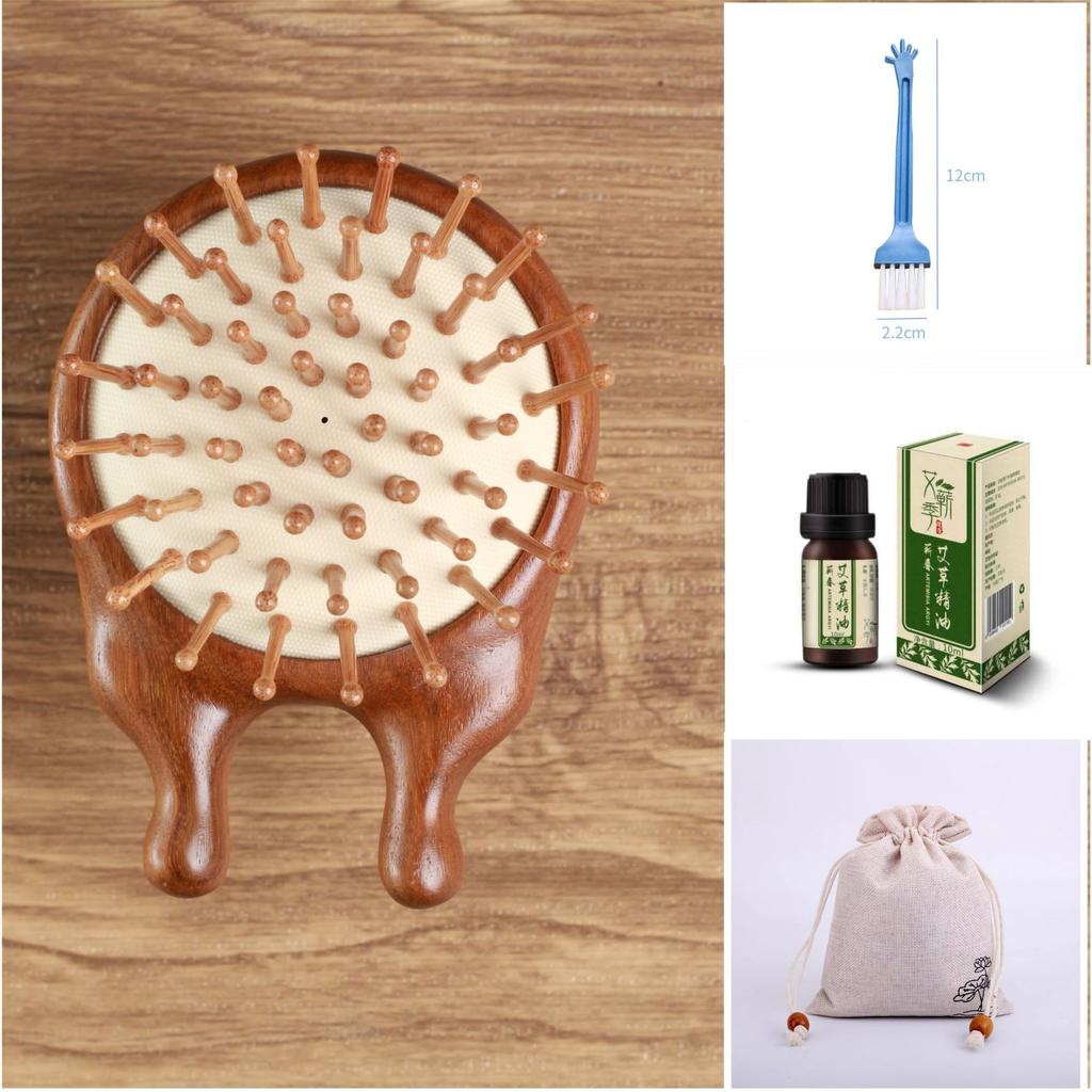 Double-Sided Meridian Comb Scalp Therapy Massage Comb Head Caring Natural Wood Round Handle Comb Scraping Body Massager