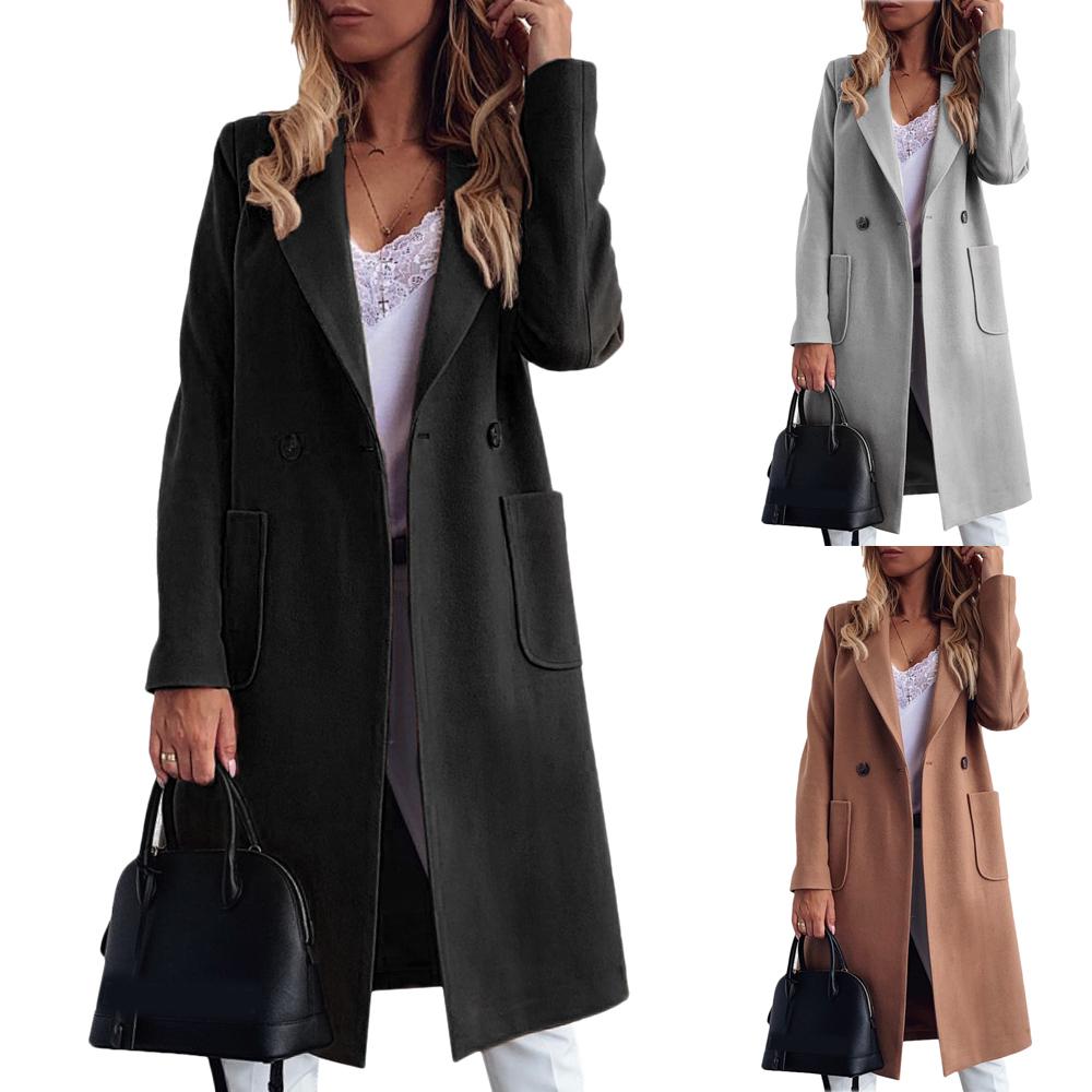 Women Long Sleeve Blazer Work Jacket Formal Overcoat Woolen Trench Cardigan Coat Women Long Sleeve Blazer Work Jacket Formal Overcoat Woolen Trench Cardigan Coat