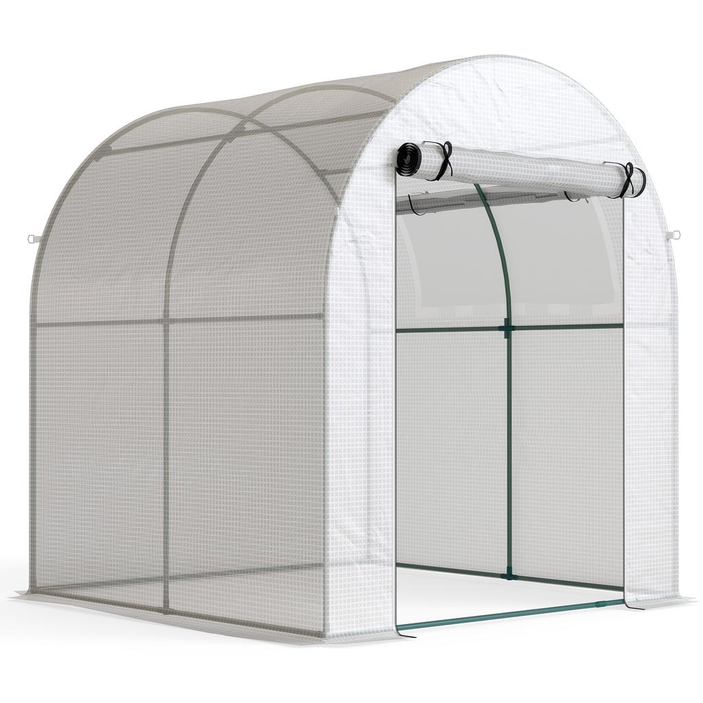 Walk In Polytunnel Greenhouse, Green House for Garden with Roll-up Window and Door, 1.8 X 1.8 X 2 M, White