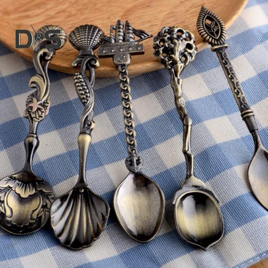 Juego de 5 cucharas para café de aleación de estilo real y forma antigua y elegante