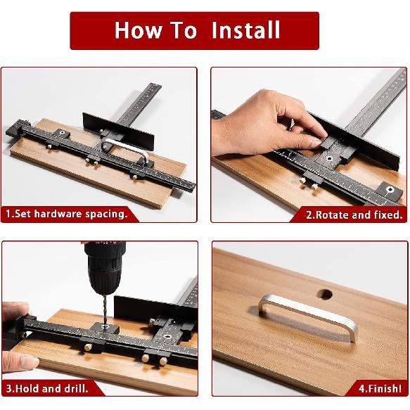 Cabinet Hardware Jig Tool Set for Handles and Pulls, Aluminum Alloy Cabinet Handle Template Jig Tool for Fast and Accurate Installation of Drawer
