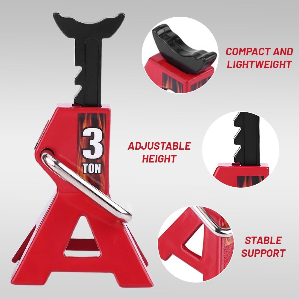 4pcs RC Car Scale Jack Stands, 1/10 RC Scale Decoration Metal Jack Stand High Simulation 6 Ton 3 Ton Cars Stands Rc Crawler Car Stands Model for D90