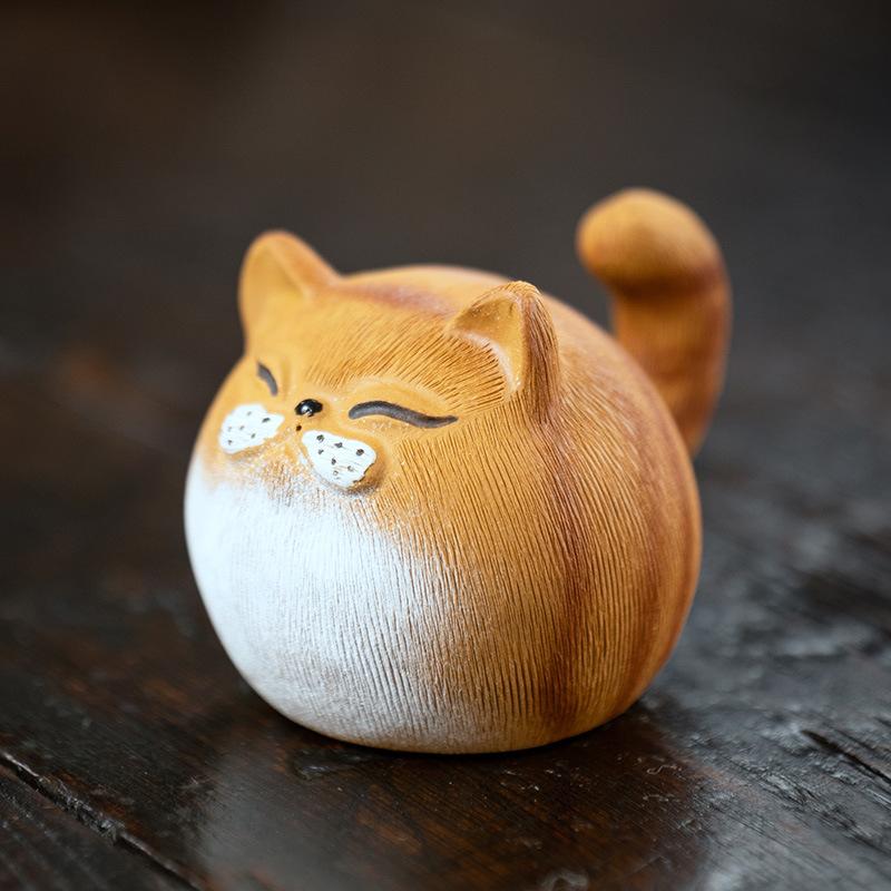 

Original Purple Clay Tea Pet Cat Figurine Handmade Fortune Cat Sculpture Creative Clay Art Tiger Kitten