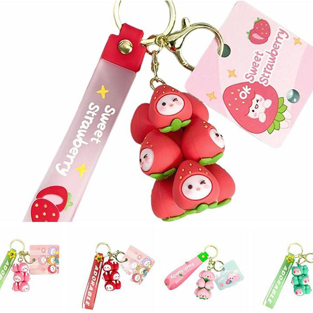 

Strawberry Girl Keychain PVC Bag Pendant Cute Bag Accessory Handbag Peach