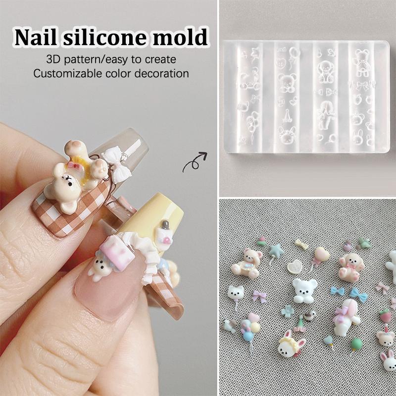 Silikon Nagelmodellierform Cartoon Bär Hase Schleifendesign 3D Stempelplatte Nägel Schablonen Hohe Qualität Maniküre Werkzeuge Nagelkunst