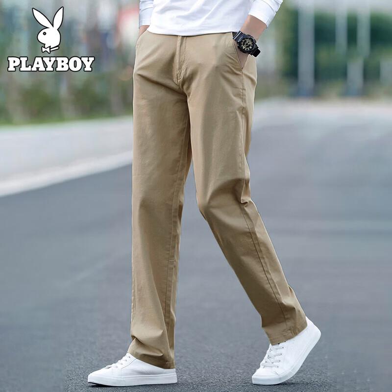 PLAYBOY Men s Summer Cotton Blend Straight Slim Casual Pants 31