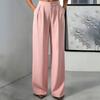 Women's High Waisted Straight Leg Dress Pants with Pockets, Elastic Waist Button Closure Loose Fit Trousers for & Casual Wear