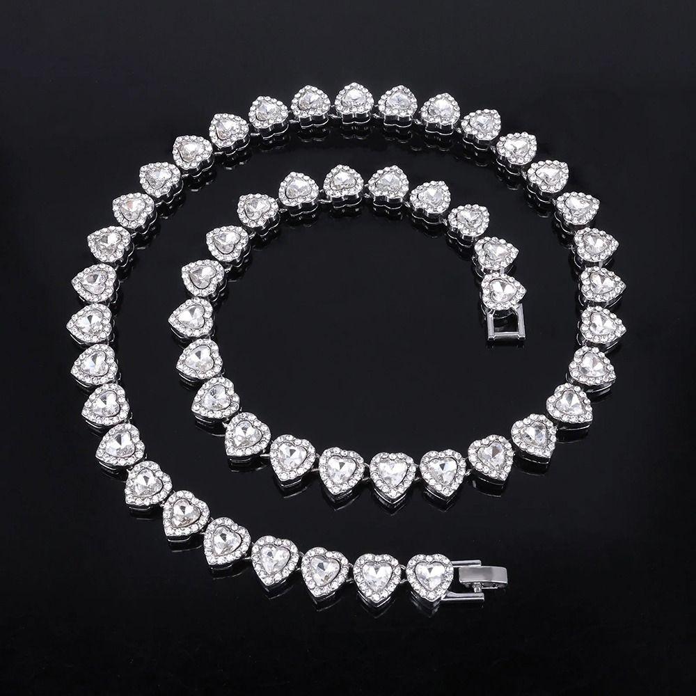 1Pcs Shiny Heart Rhinestone Necklace Alloy Rock Party Jewelry New Chain Bracelet