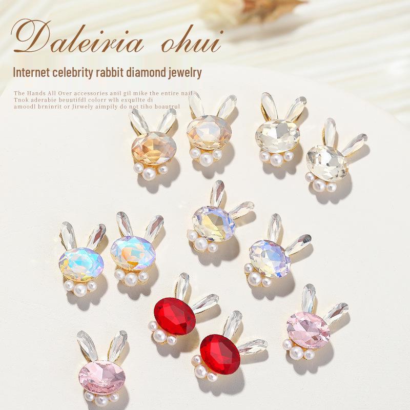 

2023 New Year 3D Rabbit Rhinestone & Pearl Nail Art Jewelry