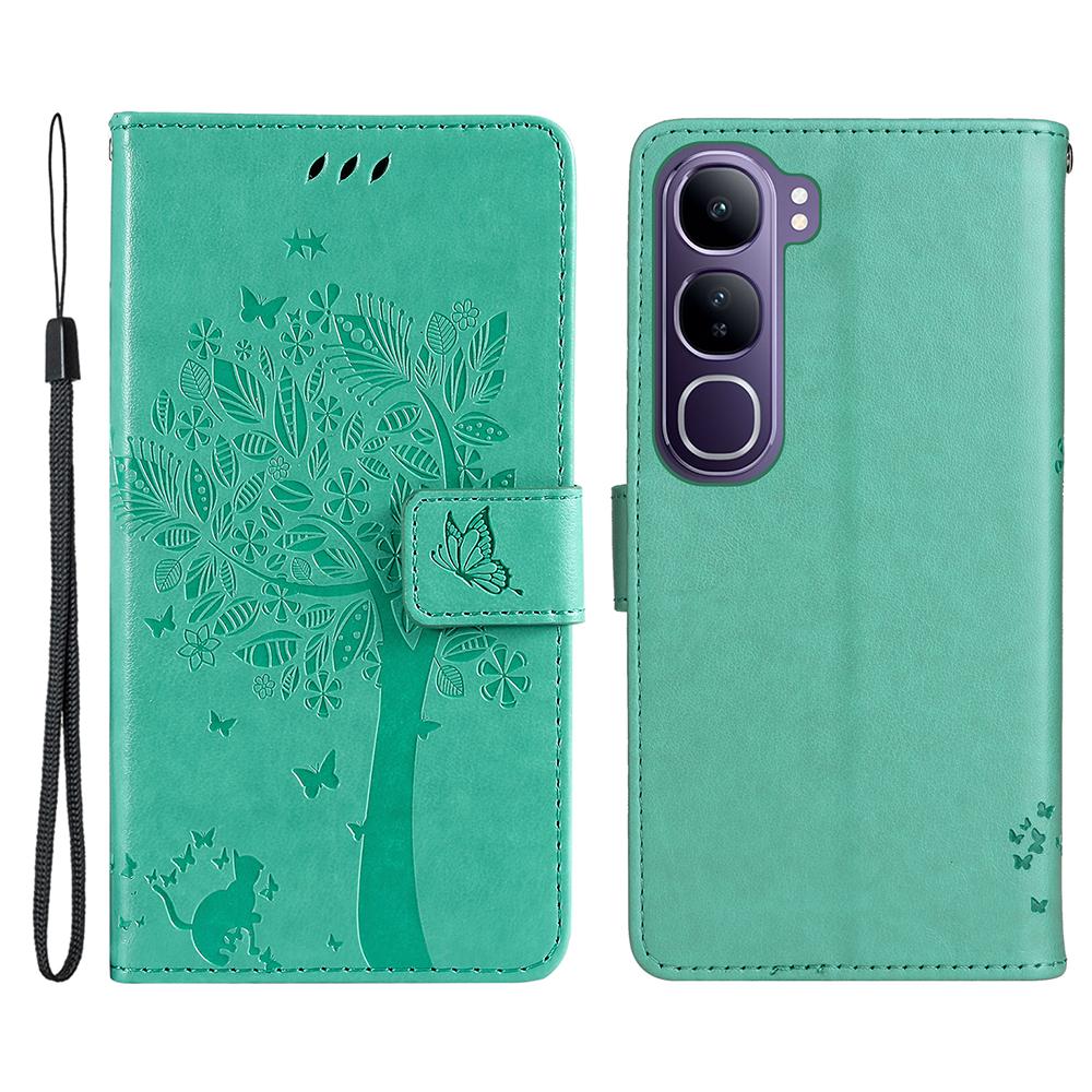 

For vivo V40 Lite (Indonesia) 5G/V40 Lite (Indonesia) 4G Phone Case with Stand Cat Tree Pattern Leather Wallet Mobile Cover K