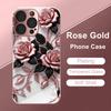 Pink Rose Pattern Metallic Tempered Glass Phone Case For iPhone 17 16 15 14 13 12 11 Pro Max 15 14 Plus 17 Air 17E Cover