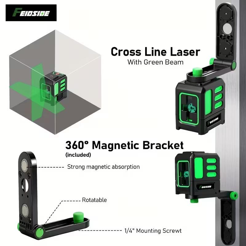 High-Precision Portable Green Laser Level with Infrared 2-Line Projection for Home Use