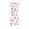 Women's Summer Beach Vacation Sleeveless O-Neck Dress Floral Print Dress with Pink Roses Green Leaves Elegant Casual Resort Wear