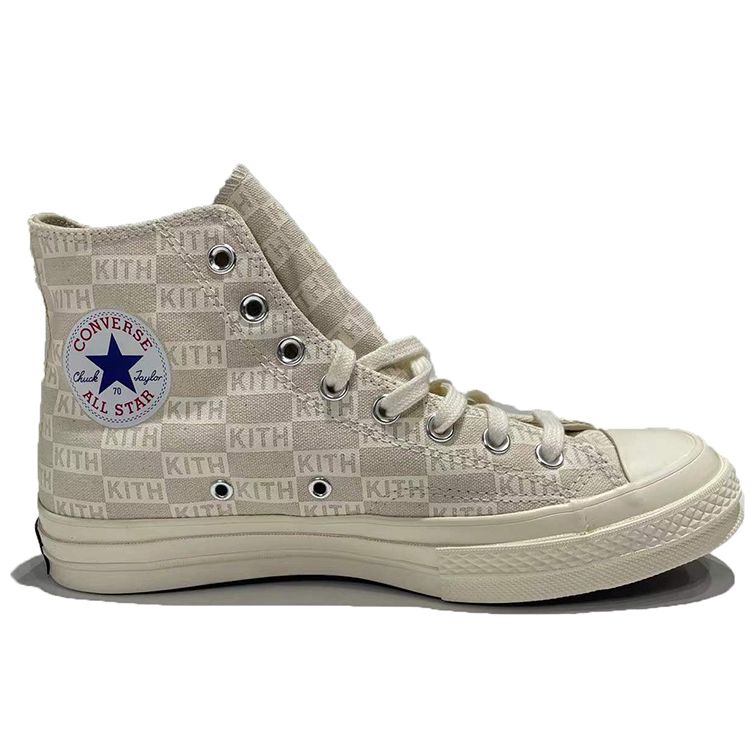 Converse Kith X Chuck 70 High Natural Monogram Unisex Sneakers Cream Egret 171865C