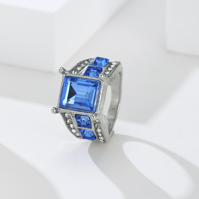 Fashionable Sparkling Square Blue Color Set Zircon Women's Ring, Bridal Wedding Jewelry, Banquet Party Accessories Gifts