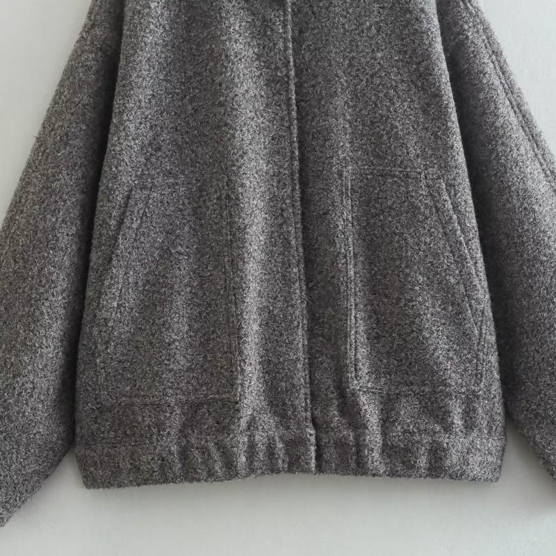 Fashion Solid Bombers Jacken Mantel Frauen Lose Outwear Mit Knopf Langarm Tops Grau Frühling Casual Weibliche Tasche Jacke Ins