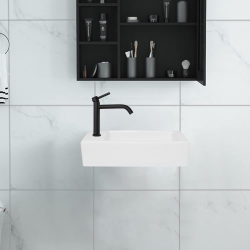 Rxakudedo Wall-Mounted Ceramic Hand Wash Basin, Suitable for Small Toilets, Stylish and Simple Wall-Mounted Wash Basin (Left-Hand Ceramic Hand Wash Ba