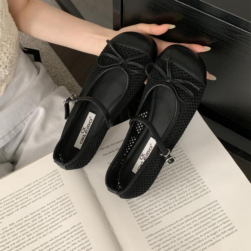 2025 NEW Women's Breathable Mesh Style Flat Bottom Shoes Summer Square Head Woven Lightweight and comfortable Single Shoes