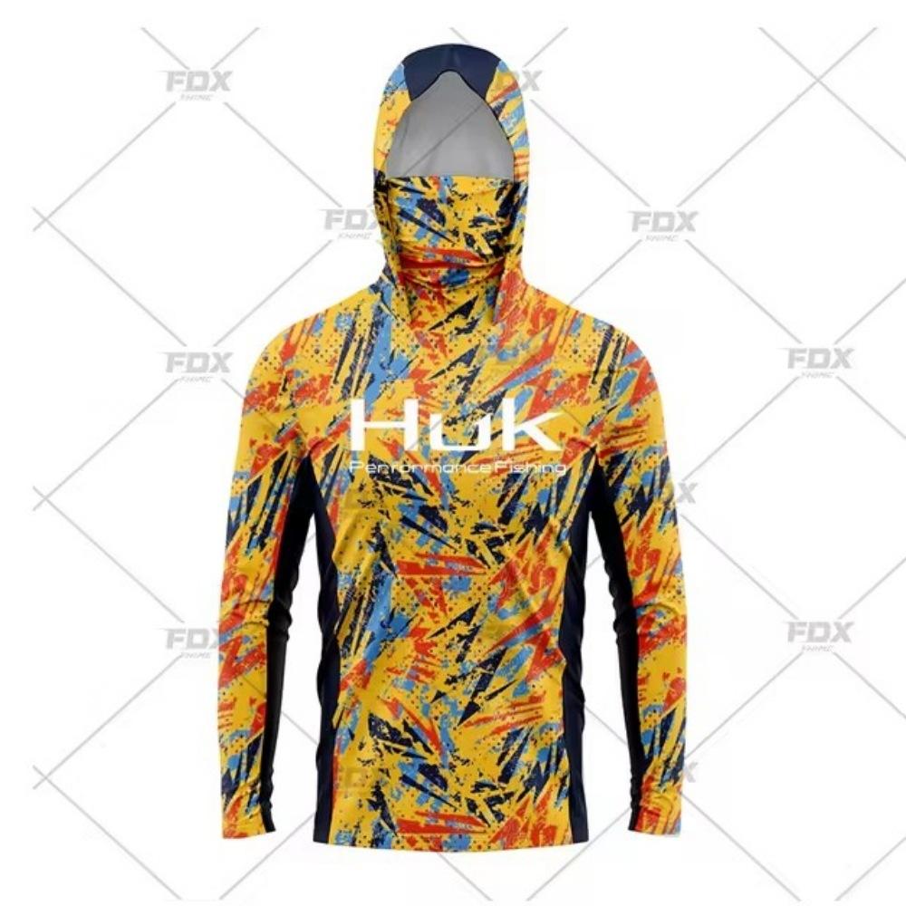 HUK fishing hoodie with mask anti-ultraviolet fishing suit men s long-sleeved breathable quick-drying fishing suit XXS