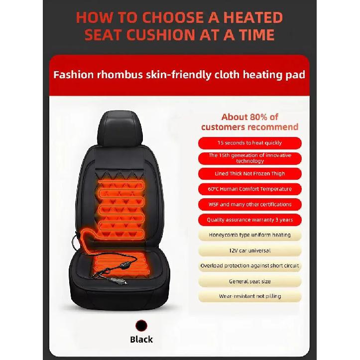 30s Fast Heating Car Seat Cushion Autumn Winter Electric Pad Safe Warm Lumbar Support, Small Cars Special