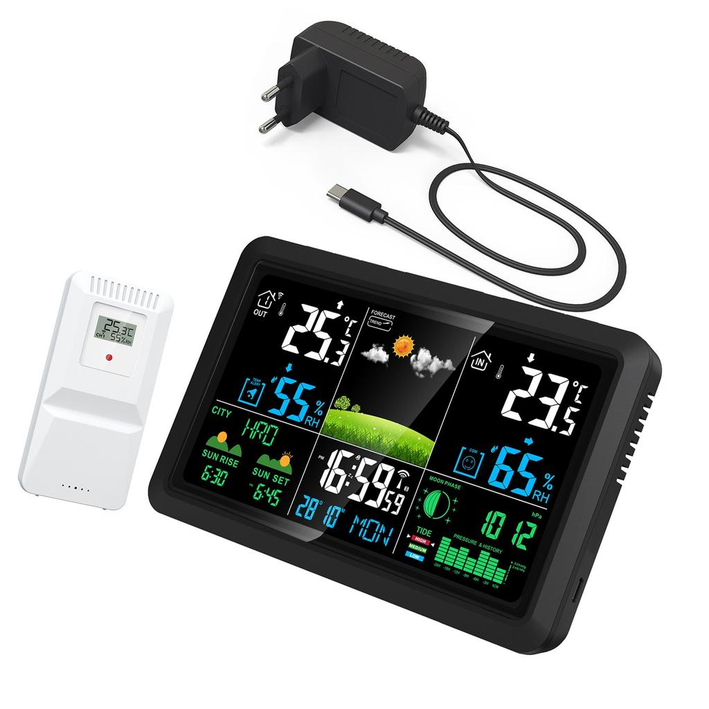 Indoor Outdoor Thermometers With WiFi Color Screen Hygrometer Monitor Alarm Clock And Weather Prediction System