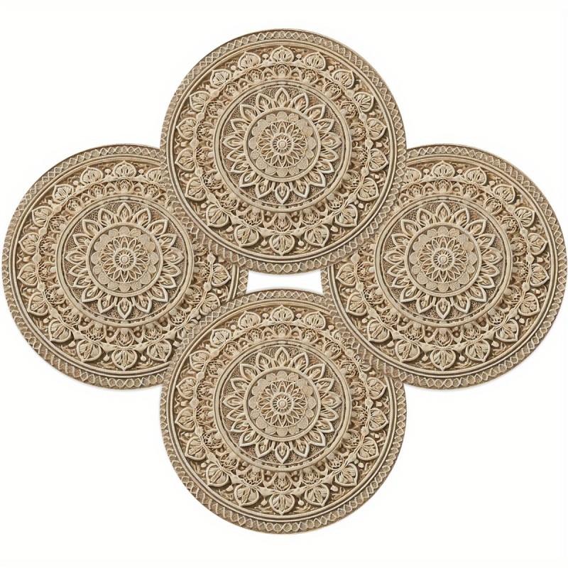 4pcs Round Placemats Suitable for Dining Table Light Brown and White Table Mats Hand Washable Elegant Placemats 38CM 38CM