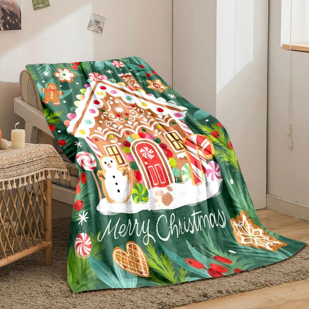 Gingerbread House Snowman Christmas Blanket Bedroom Blanket for Livingroom Couch Lunch Break Soft Throw for Friend's Festival Gift