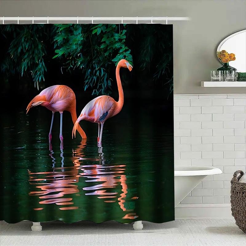 Graceful Pink Flamingos Reflecting In Water - Perfect for Bathroom Decor - Durable and Waterproof Shower Curtain Elevate Space