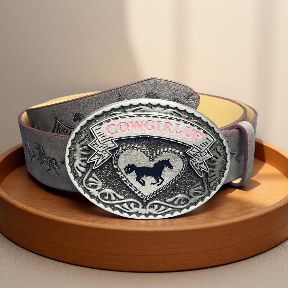 Cinturón Floral en Relieve de Marca de Moda COWGIRL UP Hebilla de Corazón Caballo Cinturilla para Mujeres Spice Girls