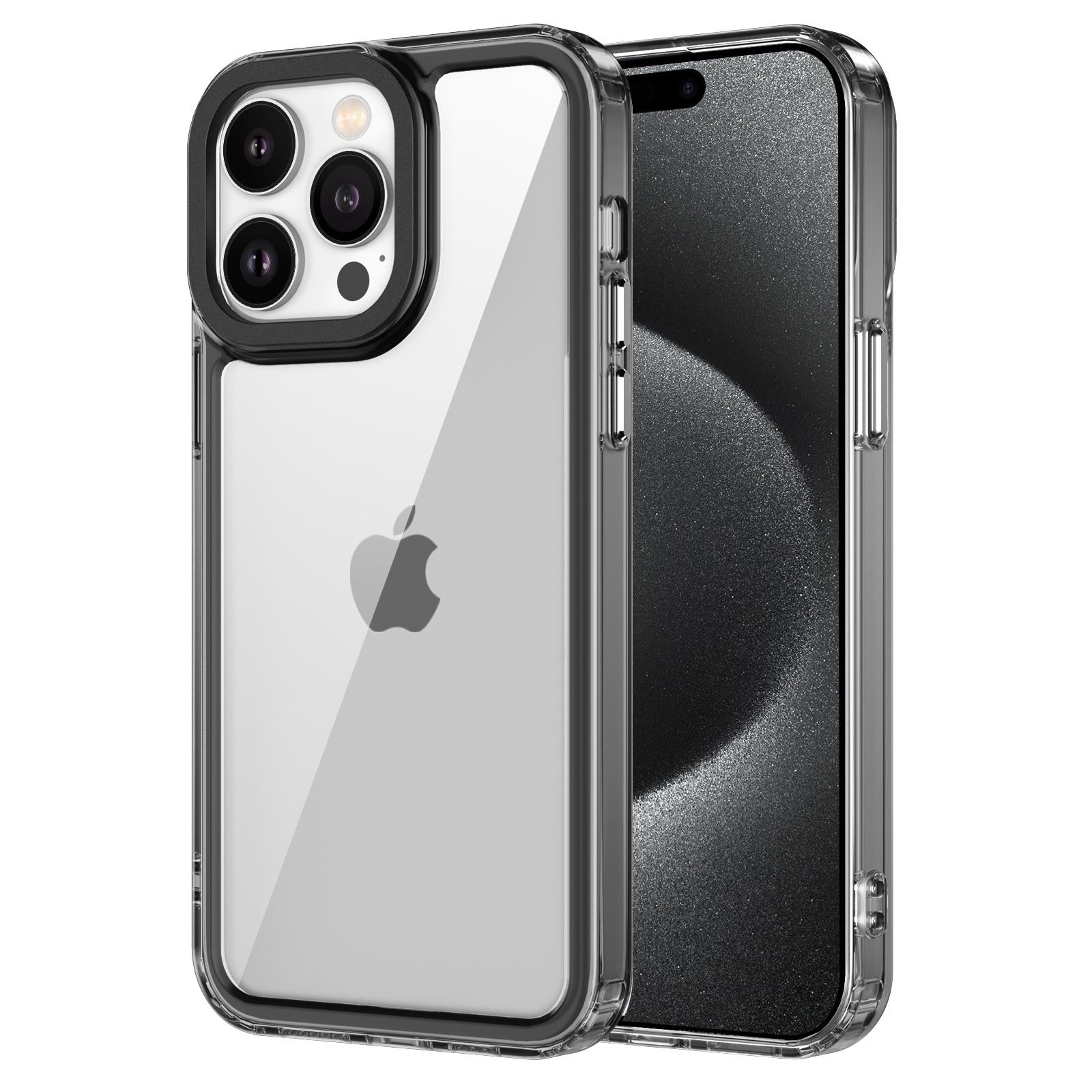 

For iPhone 15 Pro Max Case 1.5mm Thick PC+TPU Shockproof Protection Phone Cover Transparent Black