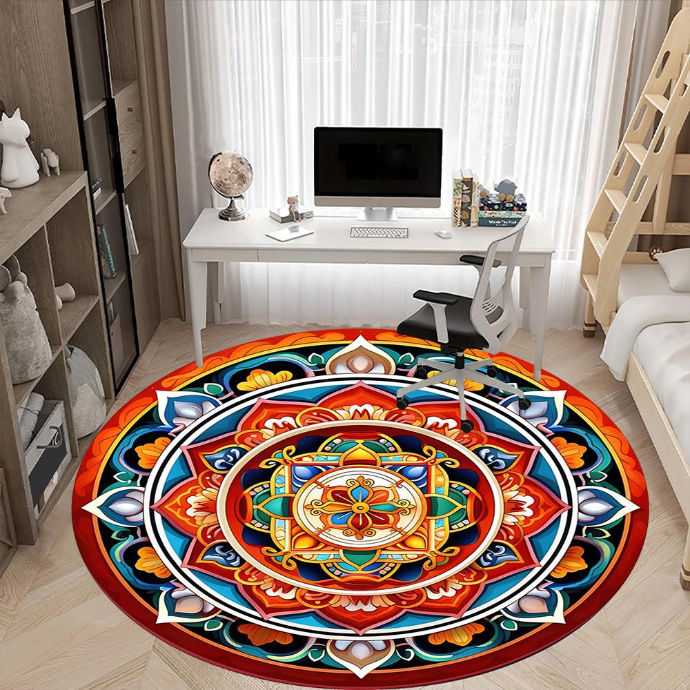 1pc Mandala Art Chair Carpet for Office Non-Slip, Machine Washable Rug for Office - Holiday DecorMachine Made yy251029009