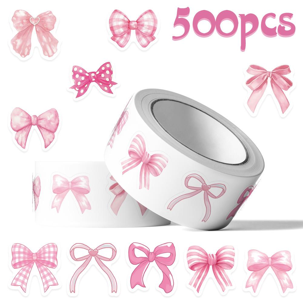 500Pcsroll Pink Bow Roll Sticker Cartoon Fun Graffiti Decal Toy Gift Creative Diy Water Cup Stationery Box Guitar Scrapbook