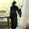 Sweet Satin Open-Front Robe: Deep V, Light Luxury, Tie-Waist, Wide Sleeves Homewear.