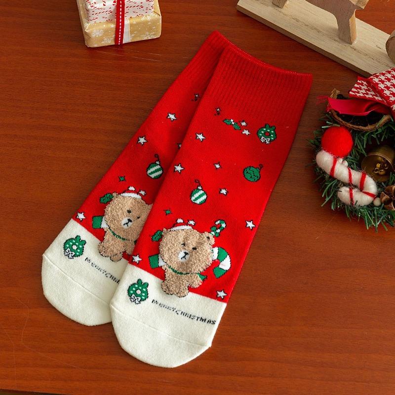Female Cartoon Reindeer Santa Claus Mid-calf Stockings for Both Men and Women, Straight Long Stockings