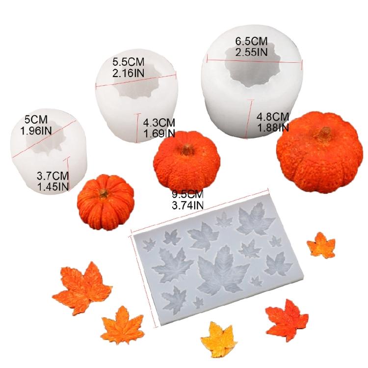 3D Pumpkin Candle Epoxy Mold Maple-Leaves Fondant Mold Halloween Theme Cupcake