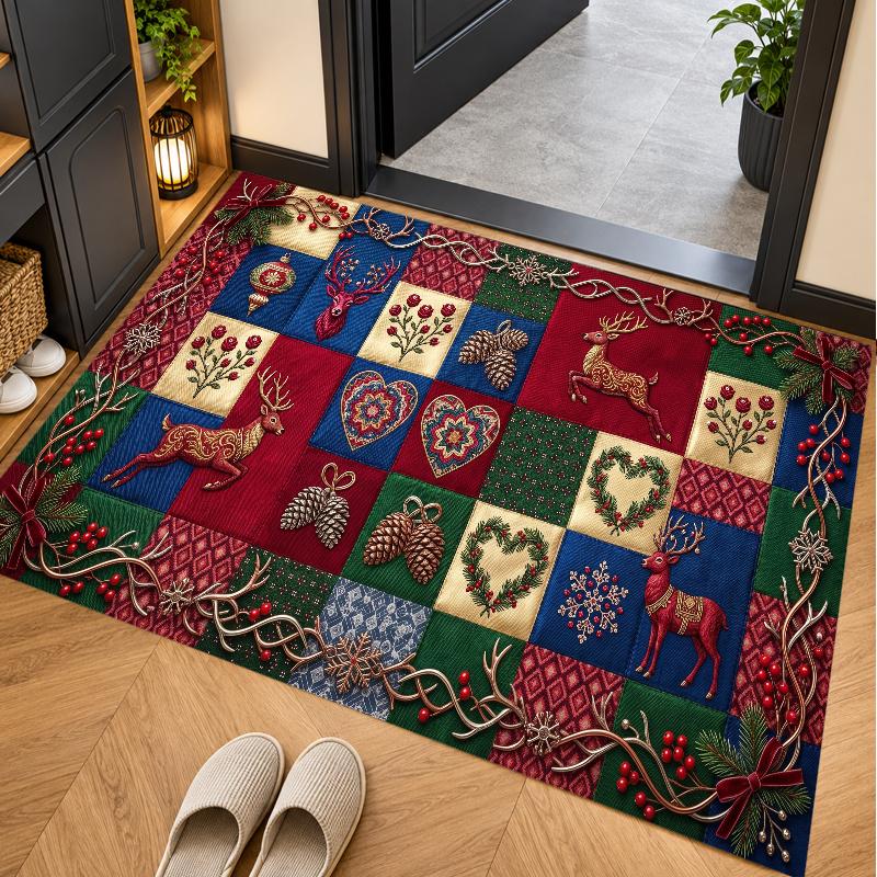 Christmas Theme Floor Carpet, Soft Area Rug, Xmas Indoor Home Holiday Decoration