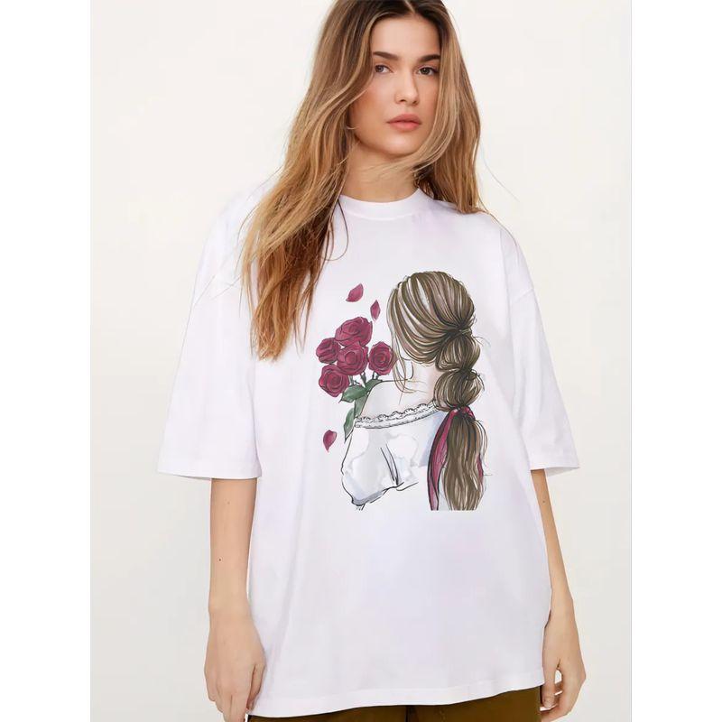 Western Style New Fashion Casual Loose Print Cotton T-shirt Top Loose Printed T-shirt Top