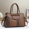 Women's Tote Bag with Brown and White Striped Design, Casual Handbag Large Capacity Top-Handle Bag For Commuting Shopping