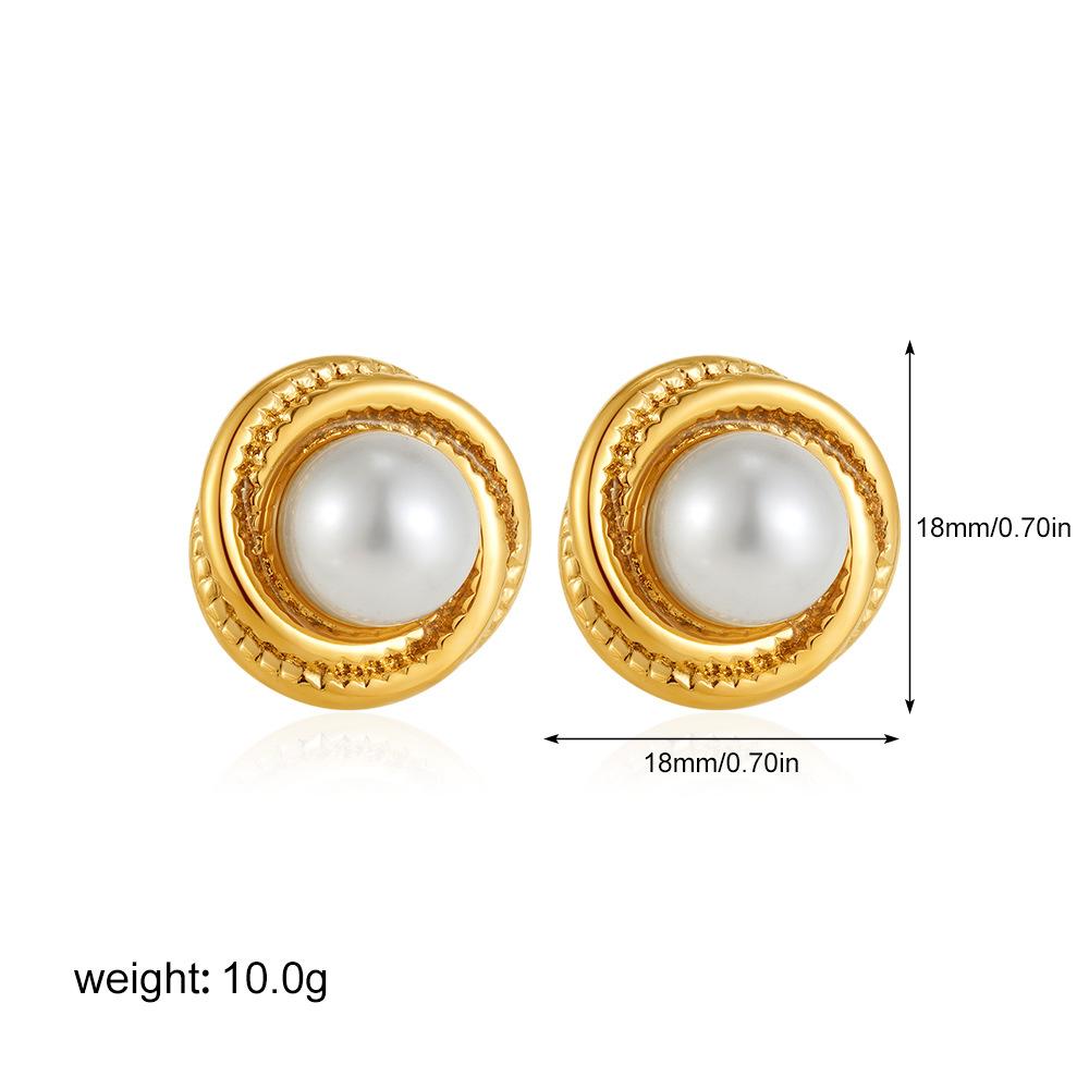 Stainless steel 18K gold pearl stud earrings round pearl earrings light luxury ear jewelry