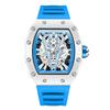RORIOS Men's Bucket-Shaped Tonneau-Shaped Analog Watch with Multi-Function Quartz Movement, Hollow Silicone Band, Date Display, Luminous Display, Ligh