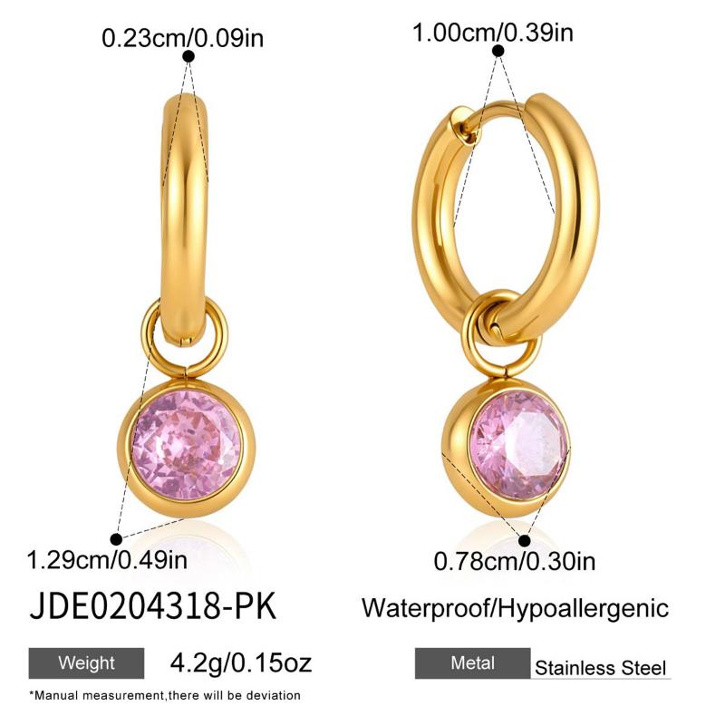 Gold Pvd Plated Round Zircon Drop Earring For Women Stainless Steel Waterproof Dangle Earring Jewelry Gifts