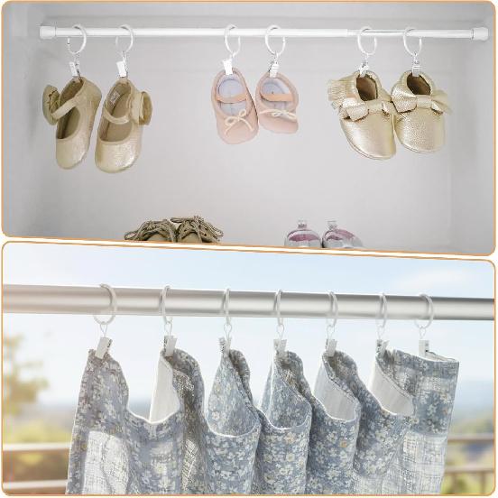 Yolev 15pcs White Curtain Rings with Clips Metal Drapery Rings with Clips 1.26 Interior Diameter Curtain Rod Ring for Hanging Drapery Drapes Fit Up