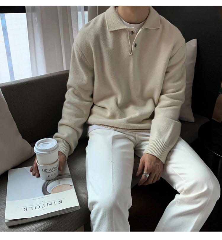 

Men s Trendy Korean Lapel Polo Collar Knit Sweater Medium