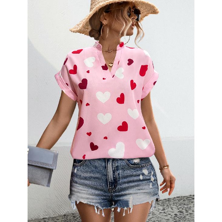 Spring and Summer New Women's Clothing Hot-selling Heart Print Shirt