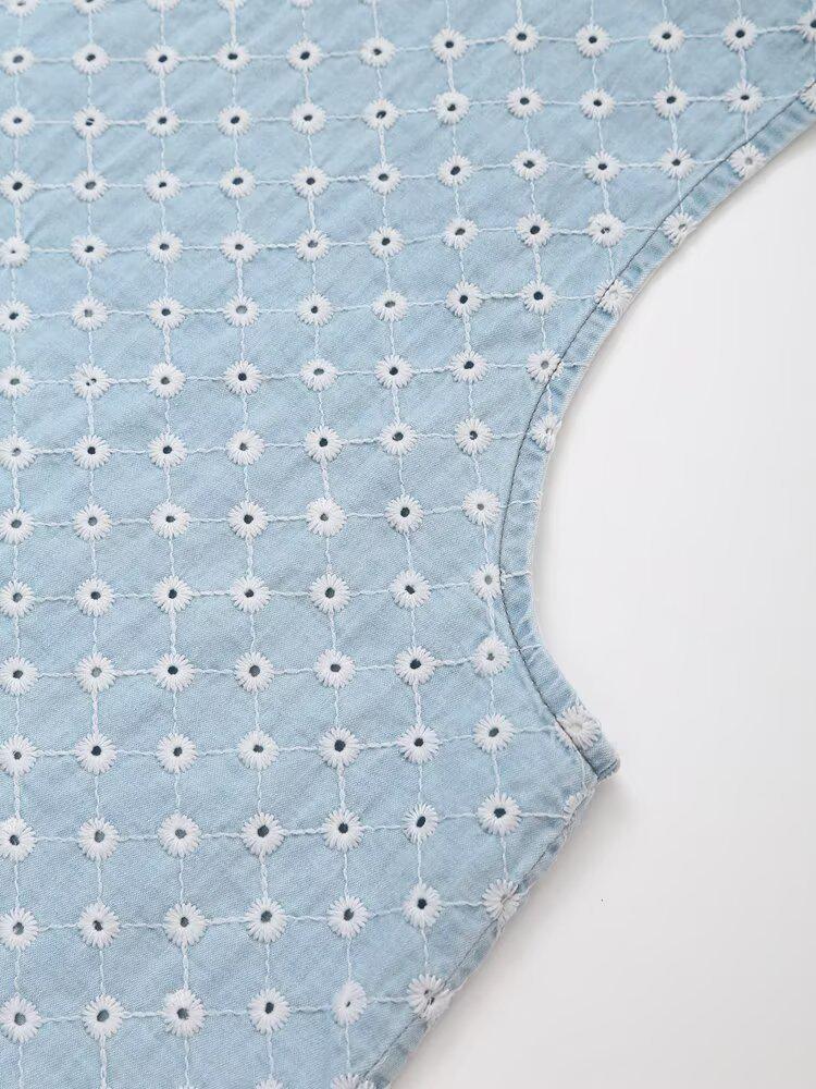 2025 Spring Women's Embroidered Denim Top & Shorts Set