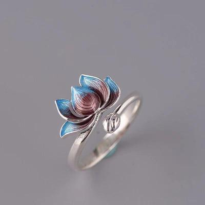 Lotusbloem Emaille Ring: Dames High-End Etnische Stijl Kleurverloop Cadeau voor Vriendin