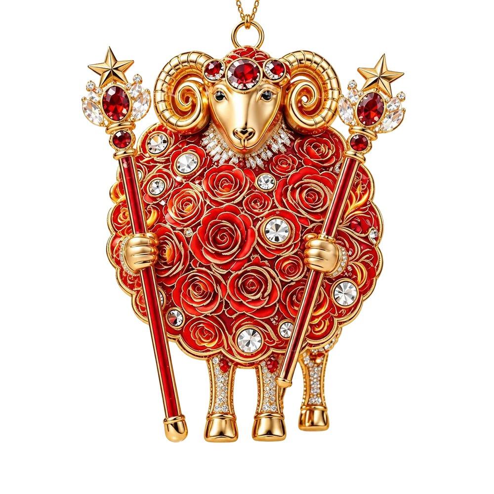 Artificial Rhinestone Goat Pendant 2D Flat Animal Hanging Decoration Christmas Tree Ornament