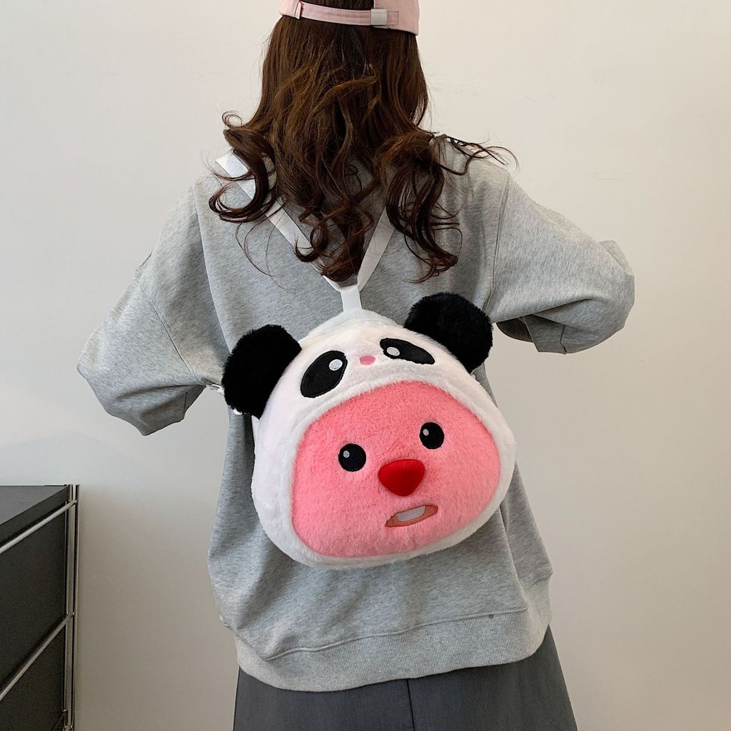Loopy Hello Kitty Stitch Cartoon Plush Soft Round Bag With Zipper Closure For Daily Use