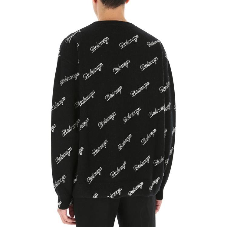 Balenciaga All Over Script Logo Knit Sweater 'Black' Men's 646493T41121070